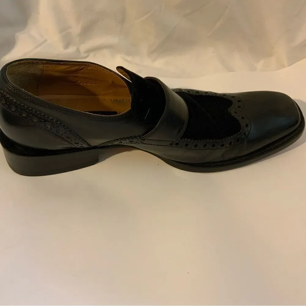 Kenneth Cole Size 9 M Black  Leather Slip On Wingtip Loafer Dress Mens Shoes